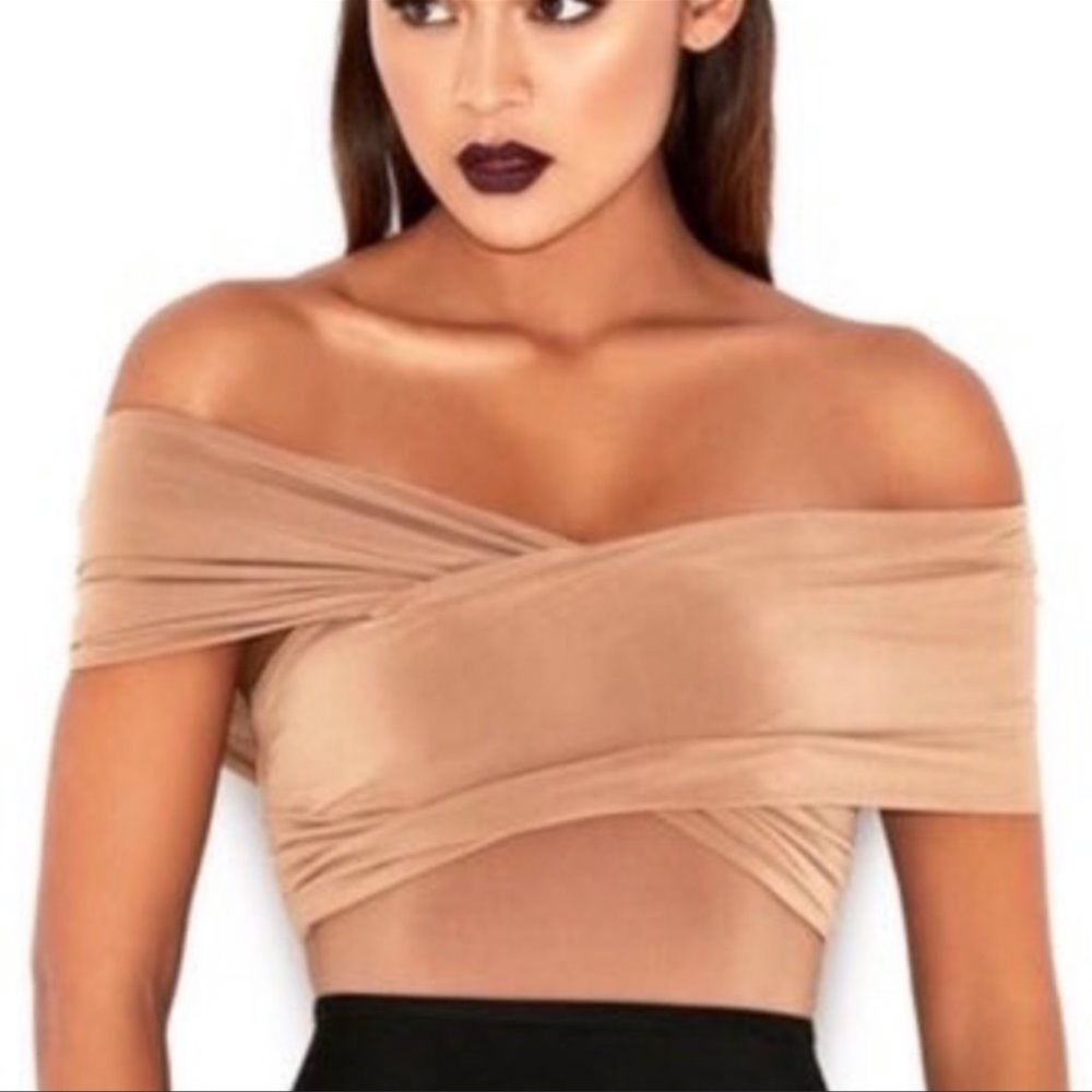 House of CB Marle Tan Off the Shoulder Bodysuit XS